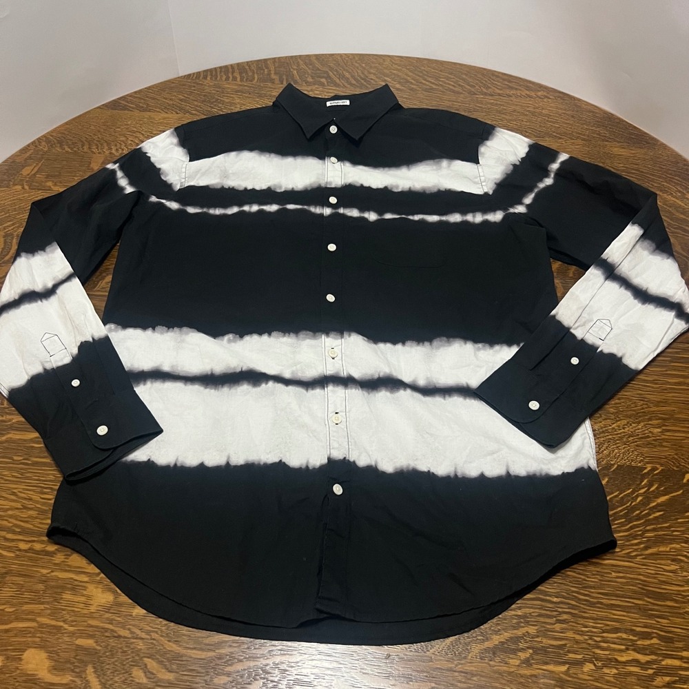 American Eagle Button Down Shirt Mens XLT Black White Tie Dye Long Sleeve Cotton